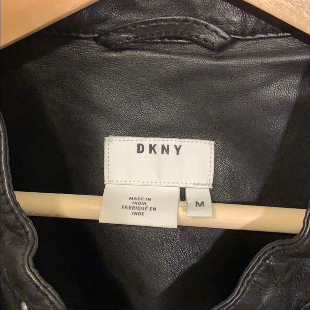NEW. DKNY Men’s Black Leather Moto Jacket - Picture 4 of 8